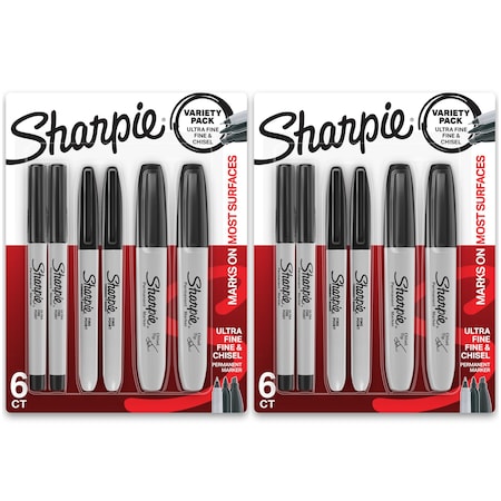 Sharpie Permanent Markers Variety Pack, Fine, Ultra-Fine, & Chisel-Point Markers, Black, 12PK 2135318